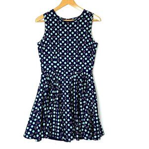 Maison Jules Fit & Flare Sleeveless Dress Womens Size Medium Navy Blue Dot Print
